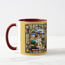 Taza de café de vidrio emplomado con gato calico l