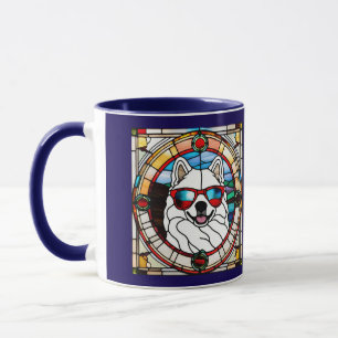 Taza de café de vidrio emplomado con Samoyed lindo