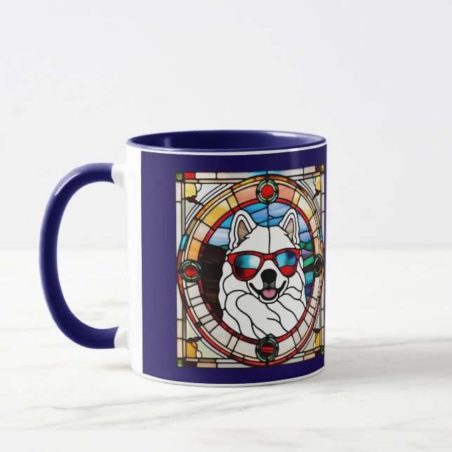 Taza de café de vidrio emplomado con Samoyed lindo (Izquierda)