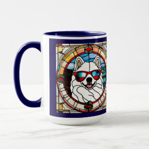 Taza de café de vidrio emplomado de Samoyed lindo
