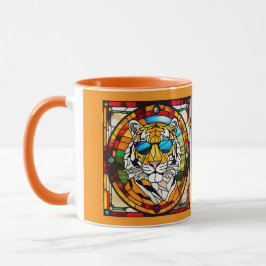 Taza de café de vidrio emplomado de tigre divertid