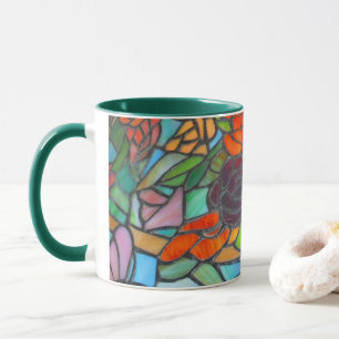 Taza de café de vidrio tintado rosa floral granate