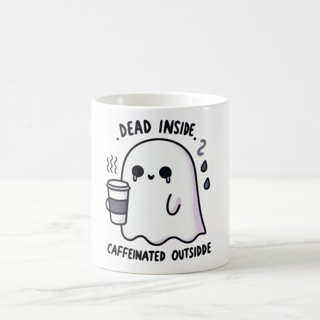 Taza De Café Dead Inside Caffeinated Outside Funny Cute Ghost (Centro)