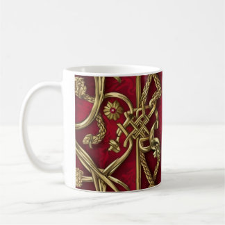 Taza De Café décor médiéval rouge et or