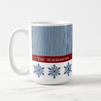 Taza De Café Decoración de copo de nieve con rayas y acento roj