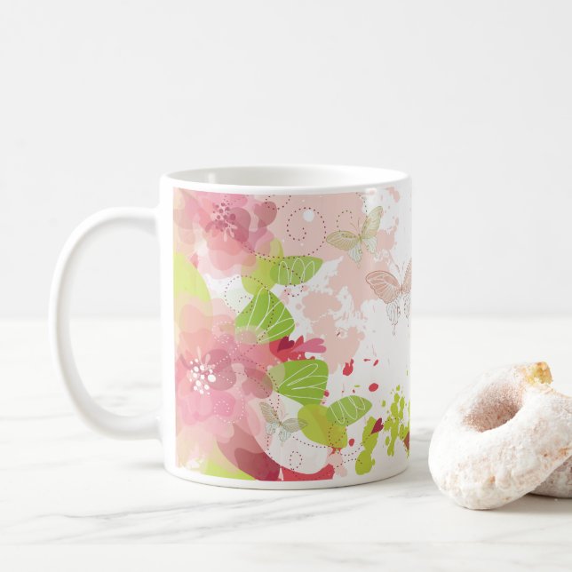 Taza De Café Decoración de flores 16 Mug (Con donut)