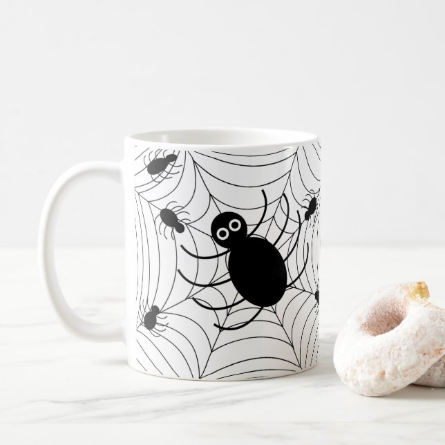 Taza De Café Decoración de Halloween en Black Spider (Con donut)