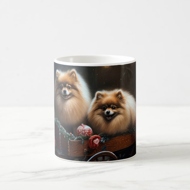 Taza De Café Decoración de los Navidades Pomerania Snowy Sleigh (Centro)