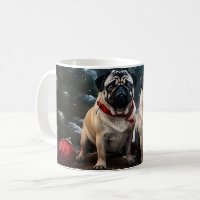 Taza De Café Decoración de los Navidades Pug Snowy Sleigh (Anverso izquierdo)
