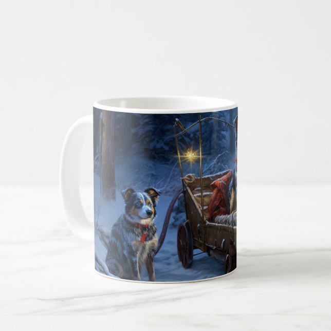 Taza De Café Decoración de Navidades de Blue Heeler Snowy Sleig (Anverso izquierdo)