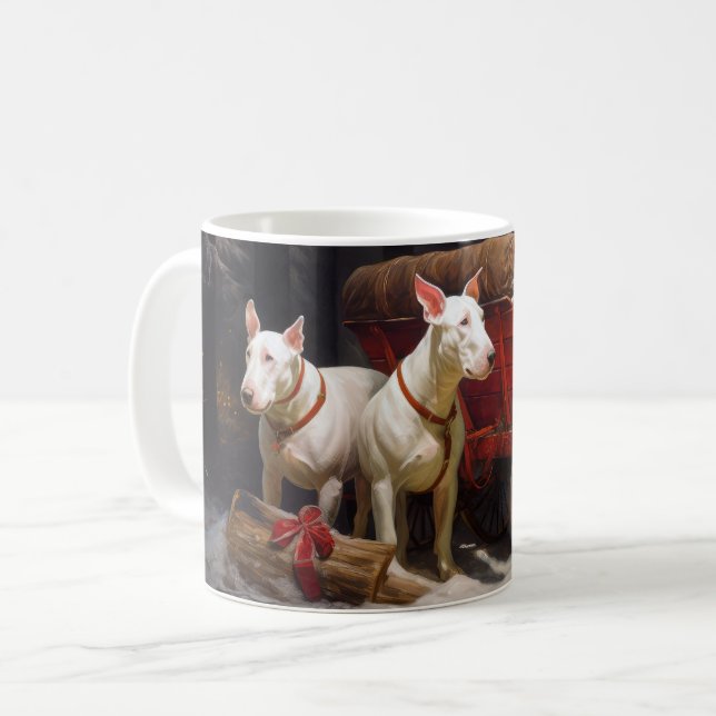 Taza De Café Decoración de Navidades de Bull Terrier Snowy Slei (Anverso izquierdo)