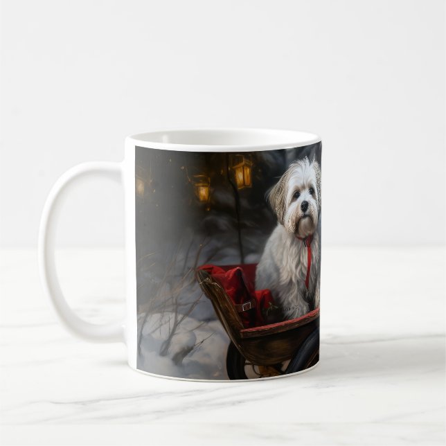 Taza De Café Decoración de Navidades Havanese Snowy Sleigh (Izquierda)