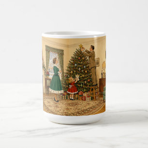 Taza De Café Decoración familiar de Navidad de 1950 Feliz Navid