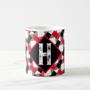 Taza De Café decoración inicial de monograma clásico rojo y neg