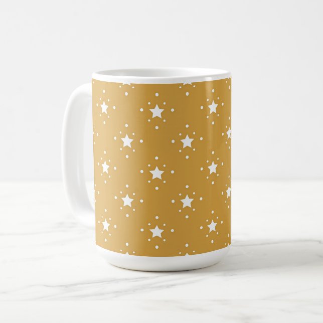 Taza De Café Decorative White Stars on Gold Background Mug (Anverso izquierdo)