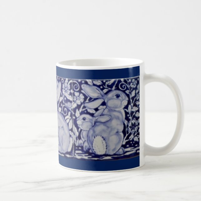 Taza De Café Dedham Blue & White Rabbit Ceramic Tile Coffee Mug (Derecha)