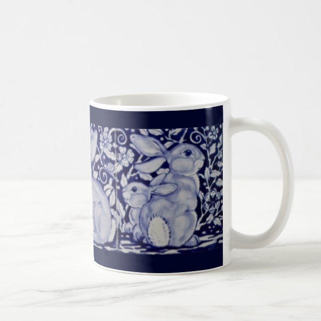 Taza De Café Dedham Blue & White Rabbit Ceramic Tile Coffee Mug (Derecha)