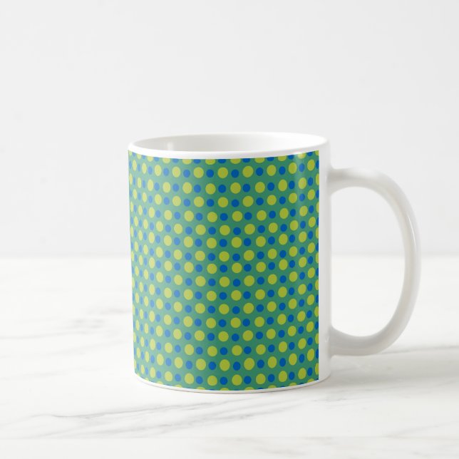 Taza De Café Deep Blue and Neon Green Polka Dots on Emerald (Derecha)