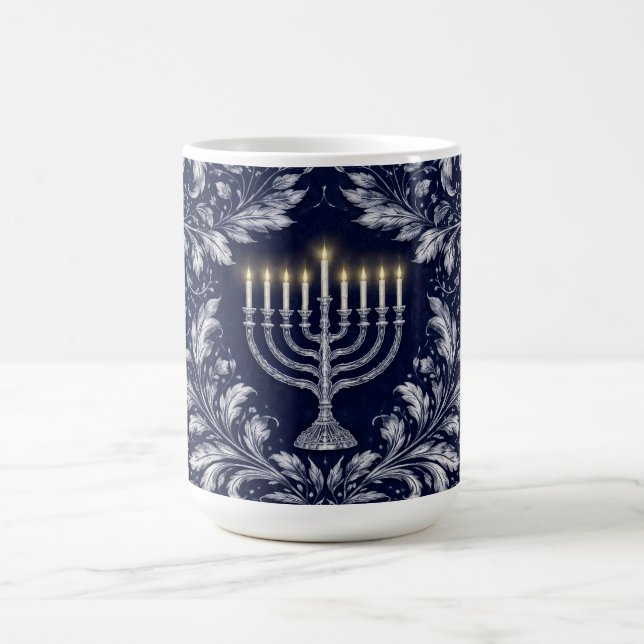 Taza De Café Deep Navy Menorah William Morris Pattern (Centro)