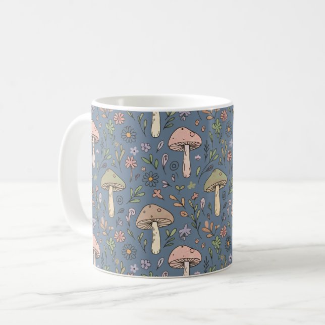 Taza De Café Deep Slate Gray Moody Fungi Seamless Pattern (Anverso izquierdo)