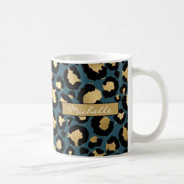 Taza De Café Deep Verde azulado and Gold Leopardo café personal (Derecha)