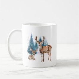 Taza De Café Deer and doe with snowy pine tree