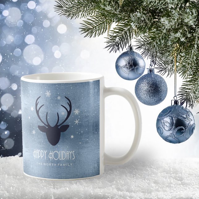 Taza De Café Deer Antlers Silhouette & Snowflakes Blue ID861 (Subido por el creador)