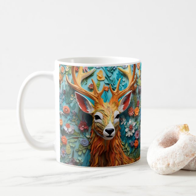 Taza De Café Deer Buck con aspecto 3D impreso (Con donut)