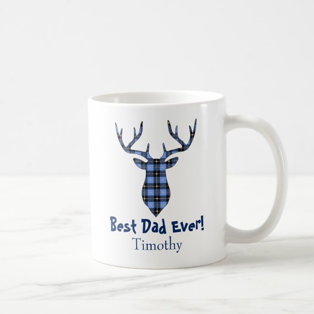 Taza De Café Deer Buck Plaid Blue and Black (Derecha)