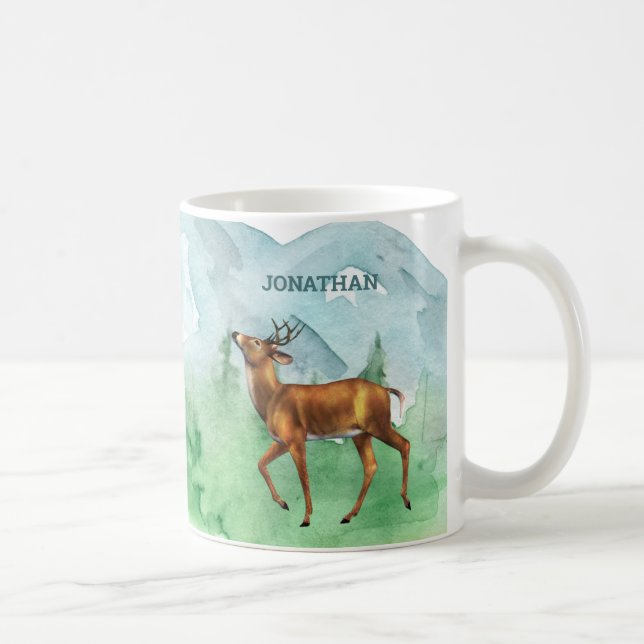 Taza De Café Deer Hunter Personaliza la Montaña Forestal (Derecha)