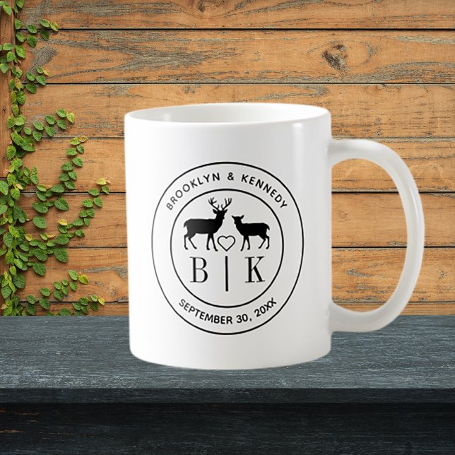 Taza De Café Deer Monograma País Rústico Nombre de pareja matri (Subido por el creador)