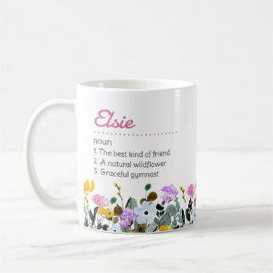 Taza De Café Definición de nombre con borde de flor silvestre a