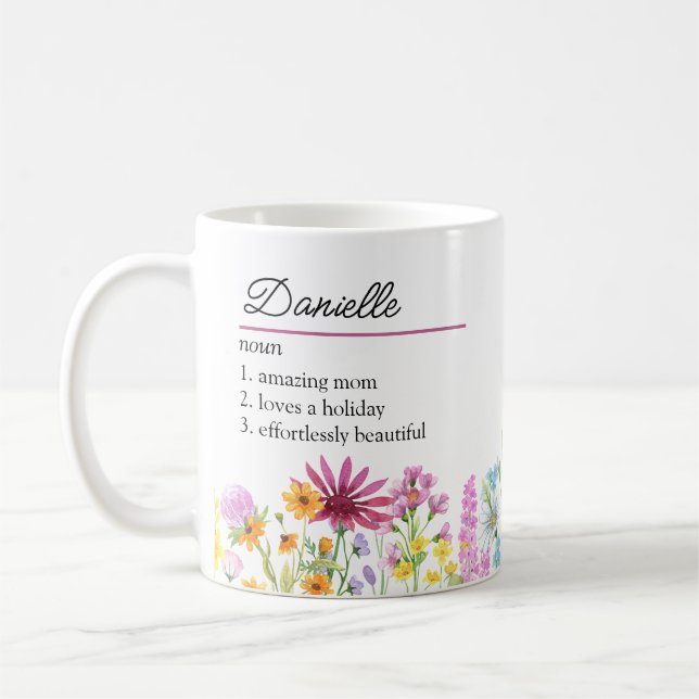 Taza De Café Definición de nombre con borde de flor silvestre f (Izquierda)