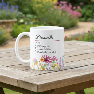 Taza De Café Definición de nombre con borde de flor silvestre f