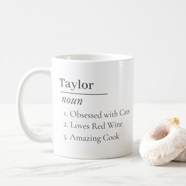 Taza De Café Definición de nombre personalizada Diccionario Fun (Con donut)