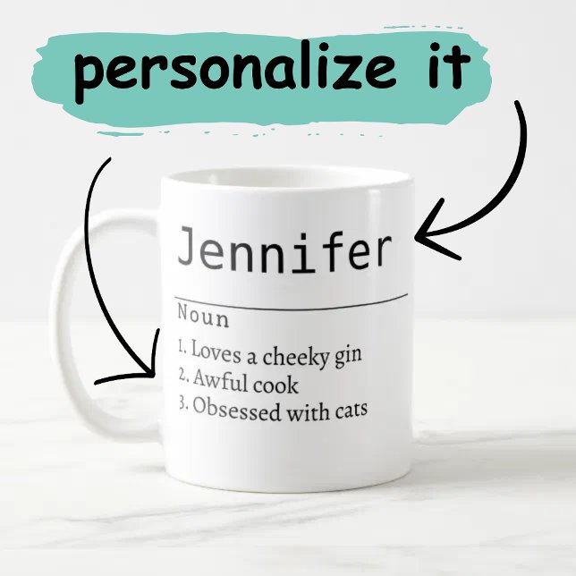 Taza De Café definición de nombre personalizada Gray Satin Mug  (Name Definition Cup)