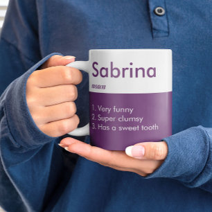 Taza De Café Definición de nombre púrpura Cumpleaños divertido 