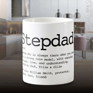 Taza De Café Definición de padrastro personalizada en negro y b