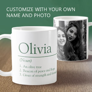 Taza De Café Definición del nombre Olivia con foto personalizad