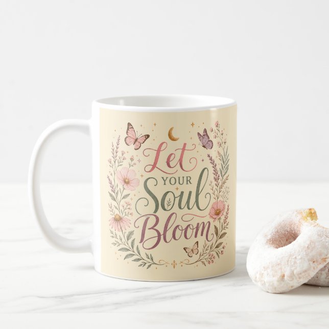Taza De Café Deja que tu alma florezca Boho Flores silvestres C (Con donut)