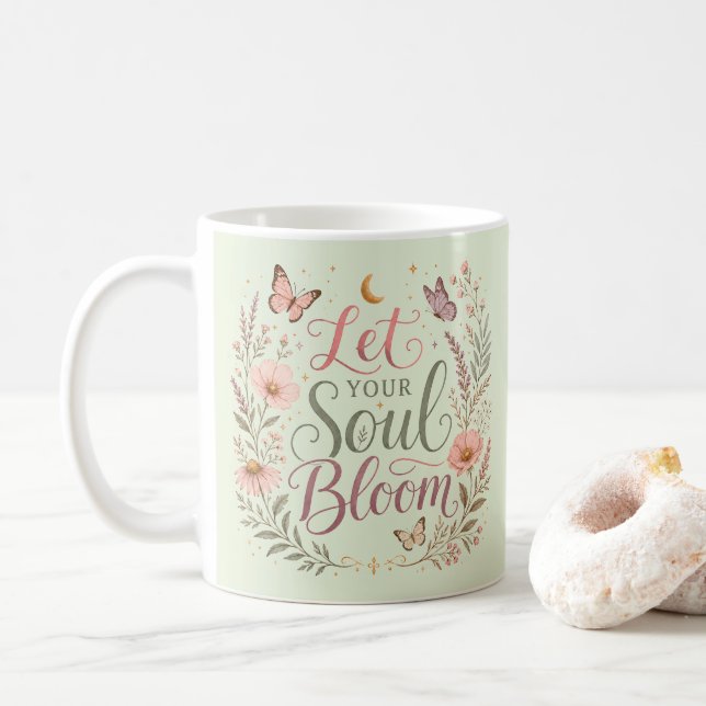 Taza De Café Deja que tu alma florezca Boho Flores silvestres S (Con donut)