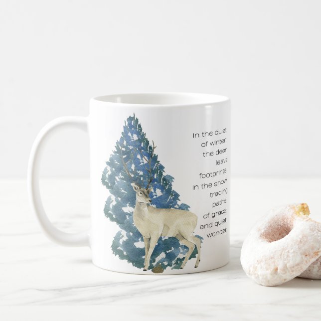 Taza De Café Dejar Huellas De Venado En La Nieve (Con donut)