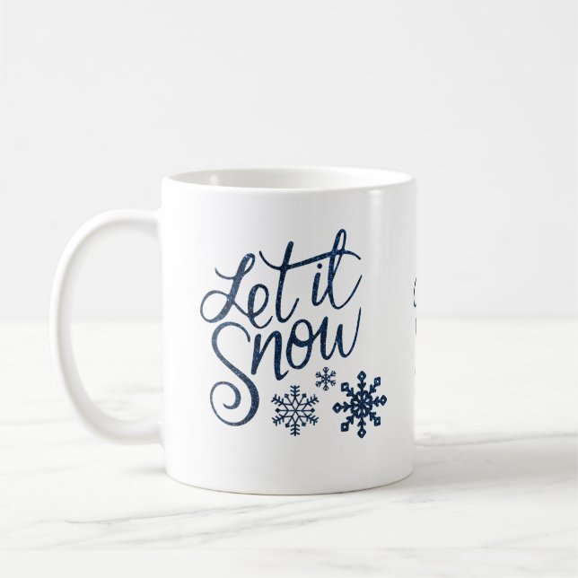 Taza De Café Dejar que nieve Purpurina de invierno guión azul (Izquierda)