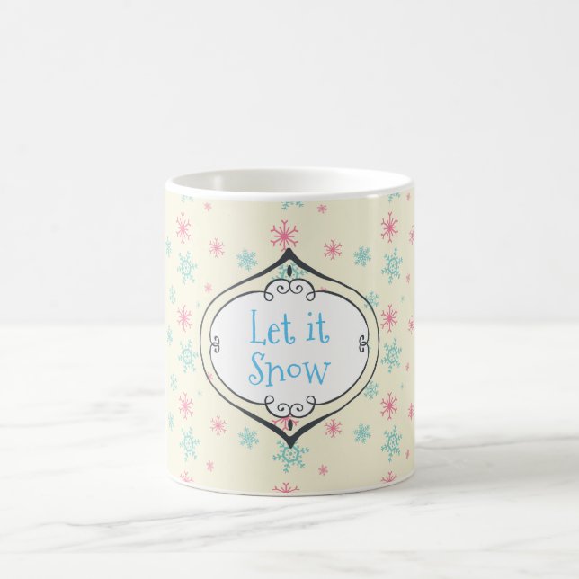 Taza De Café Dejemos que nieva el patrón rosado y azul de copo  (Centro)