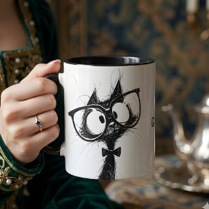 Taza de café del adorable y lindo gato nerd con ga