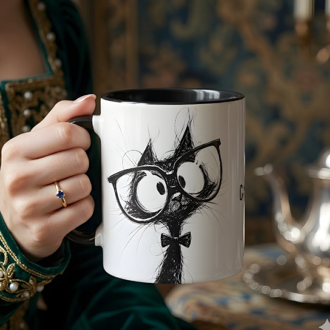 Taza de café del adorable y lindo gato nerd con ga (Subido por el creador)
