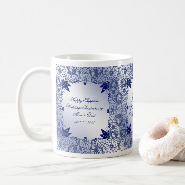 Taza de café del aniversario de boda del zafiro (Con donut)