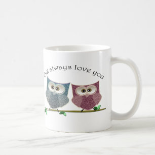 Taza De Café Del búho amor siempre usted, rosado y azul arte