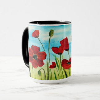 Taza de café del campo de la amapola