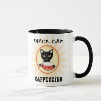 Taza de café del Cappuccino del gato negro